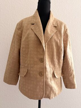 Merona 100% Cotton Beige Textured Blazer | Patterned Button Front Suit Jacket